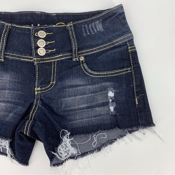 Rue 21 Dark Blue Wash Distressed Cut-Off Denim Shorts, 1/2 - Picture 6 of 16